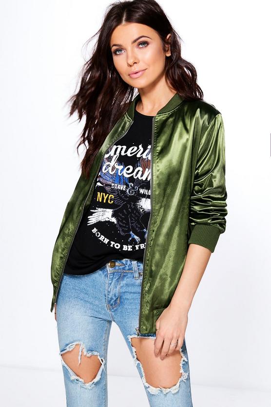 Petite Abbi Longline Satin Bomber